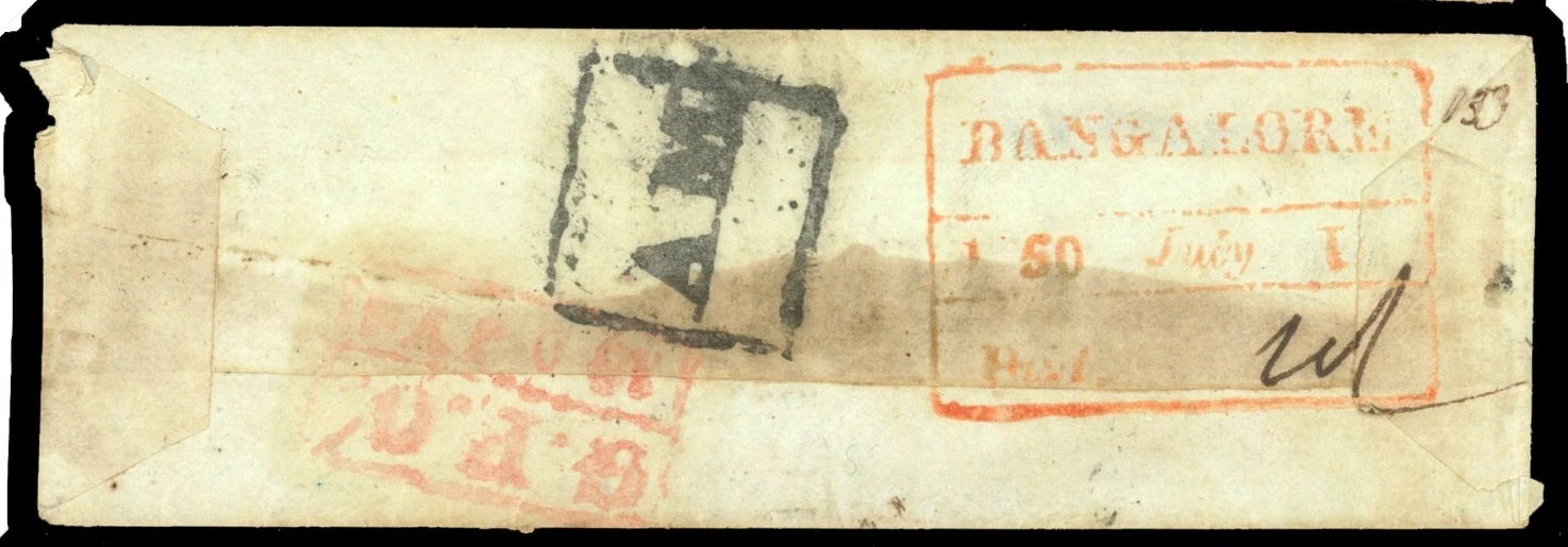 1 July 1850 Bangalore HG 9 pre stamp cover — COV-4847