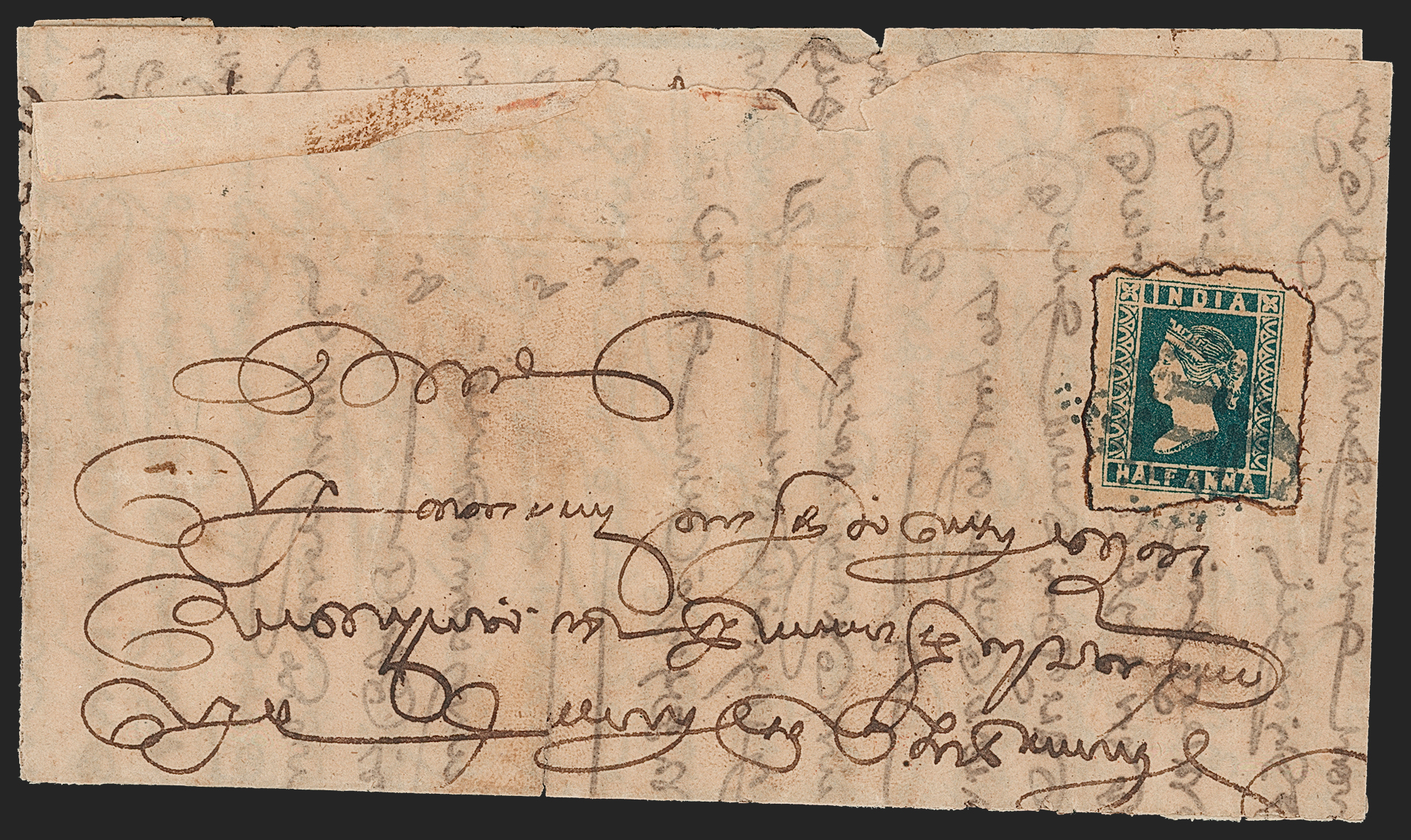 Pre-stamp cover of India — 1854, Pondicherry HG 12 handstruck folded letter (COV-5334)