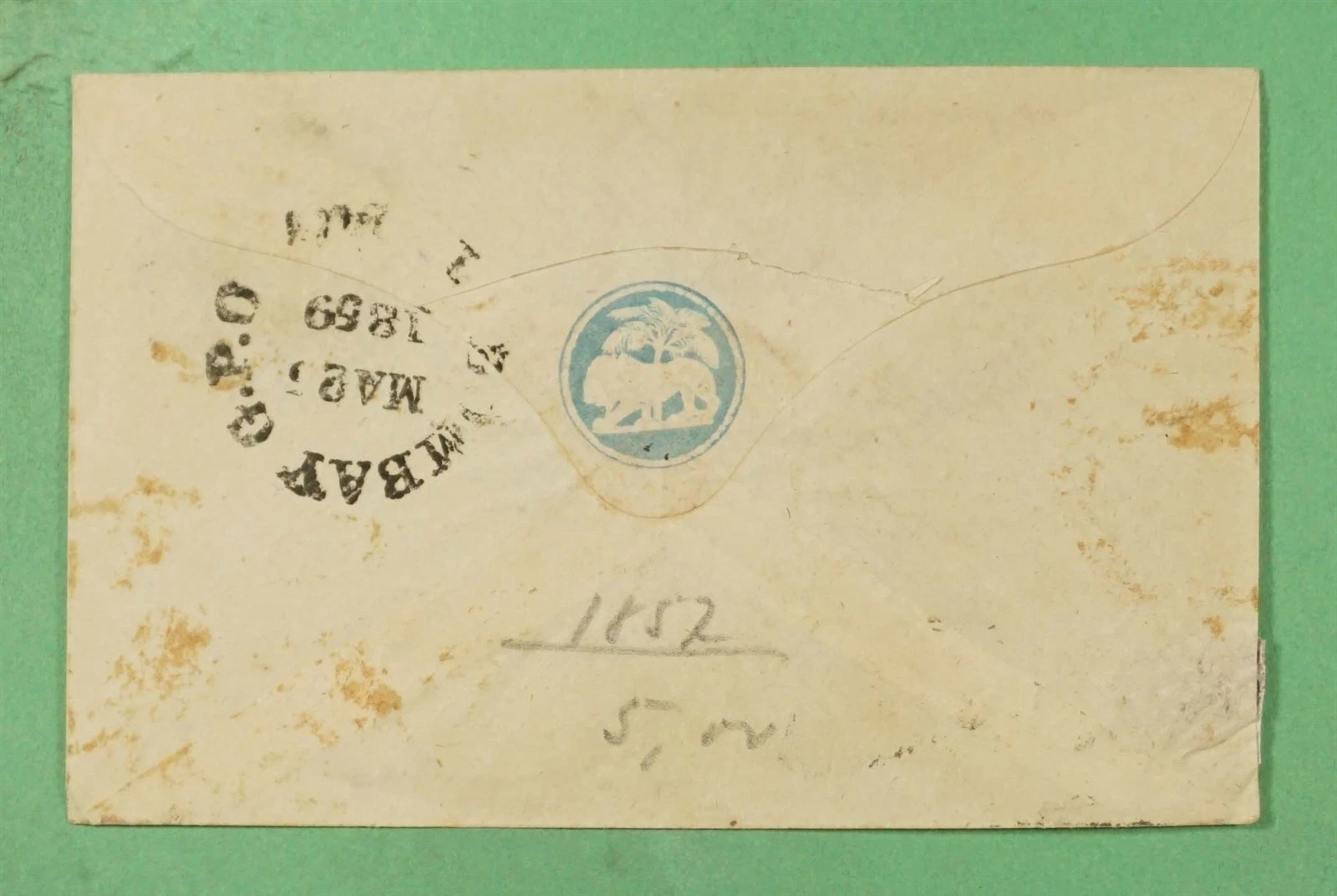 Mhow HG 5 pre stamp cover — back (COV-3505)