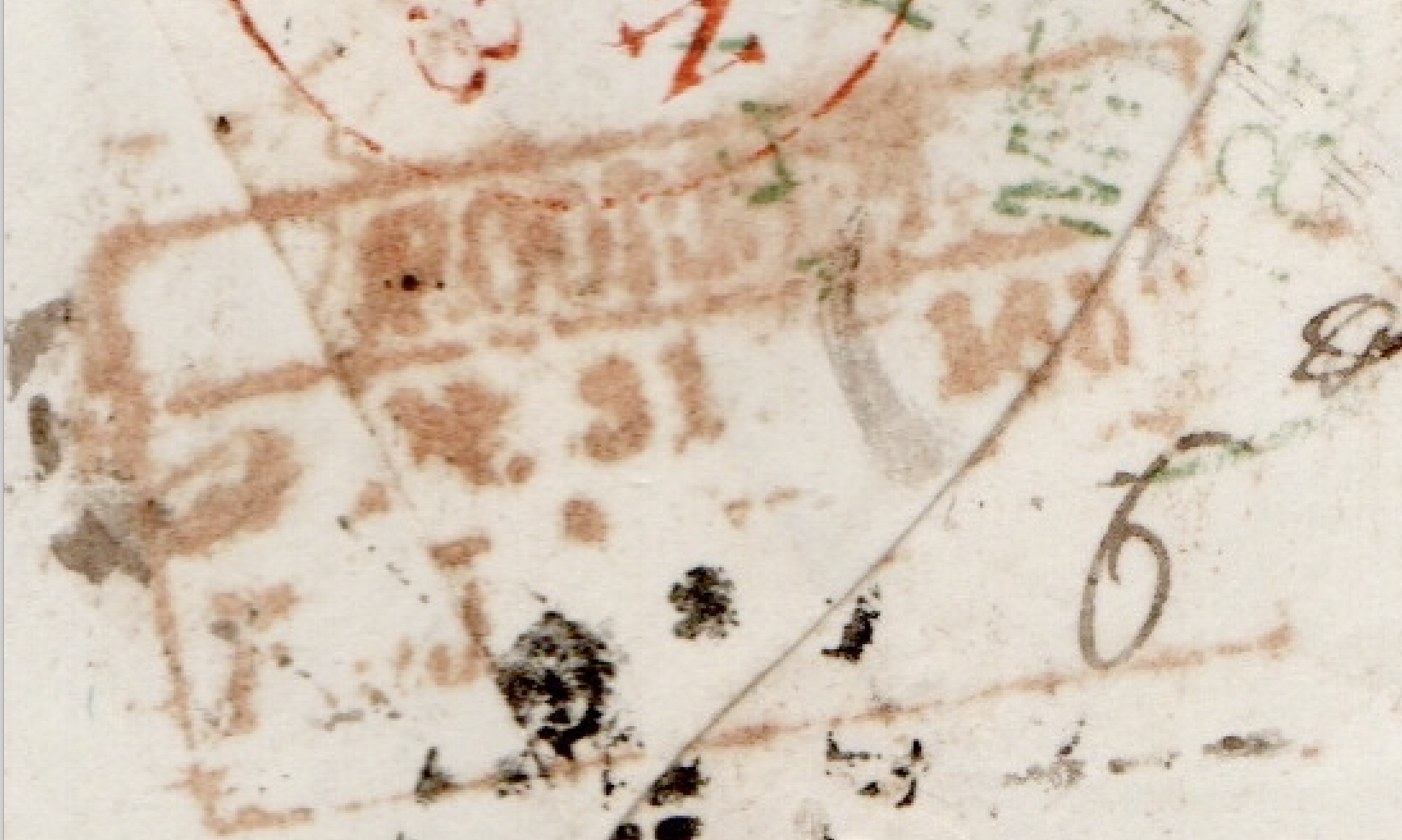 Poorneea HG 3 — pre-1854 Indian handstamp, 1853, Red
