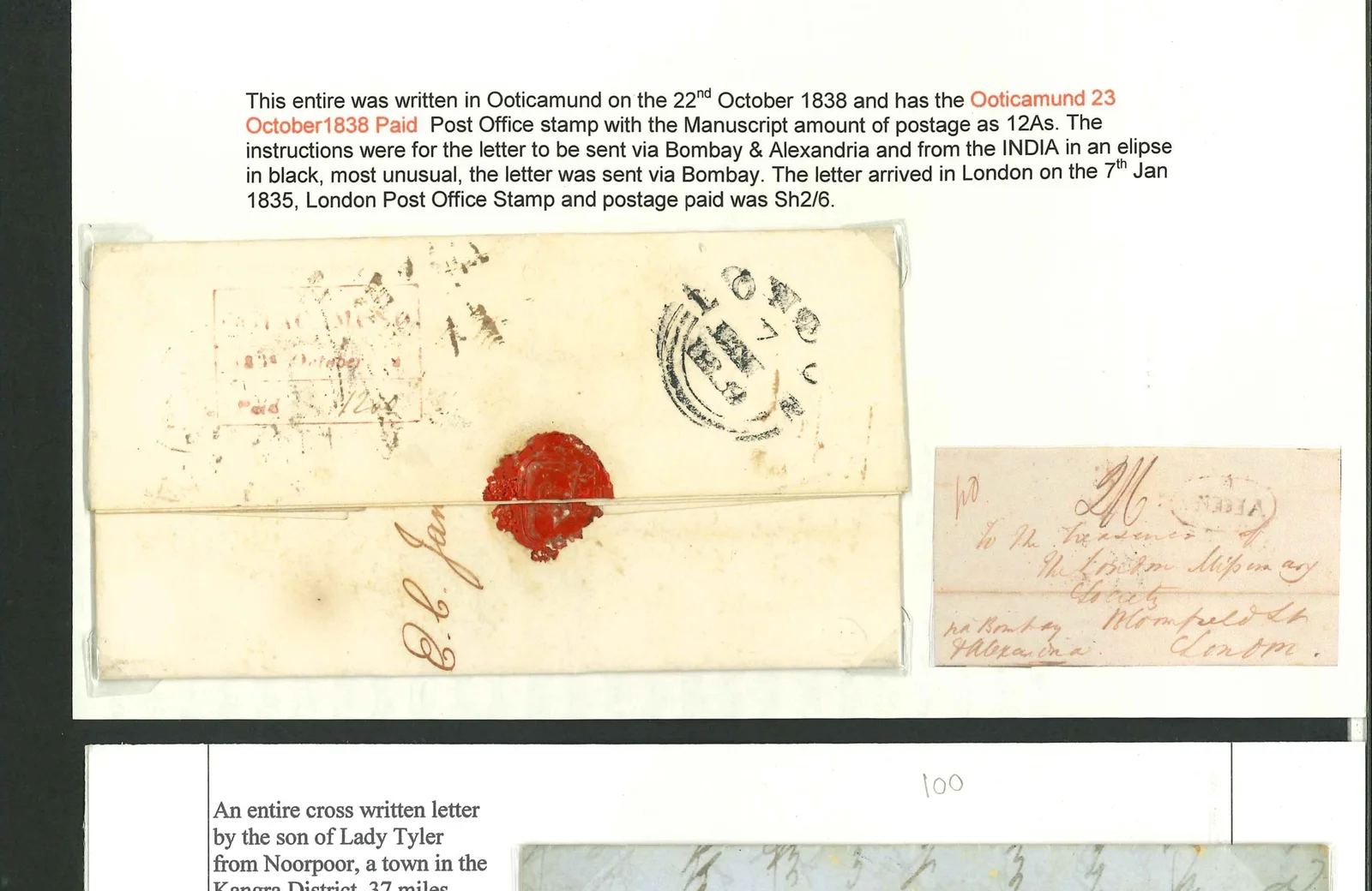 Pre-stamp cover of India — 23 October 1838, Ootacamund HG 4 handstruck folded letter (COV-5005)