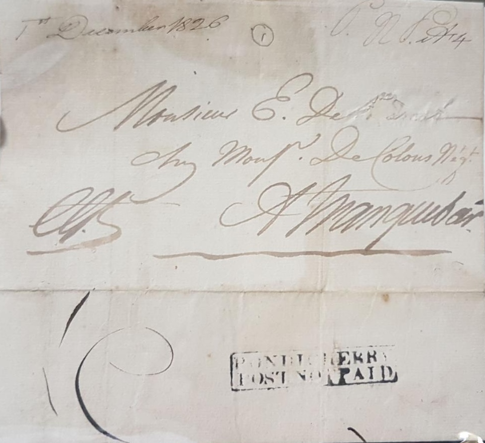 1826 Pondicherry HG 6 pre stamp cover — COV-3034