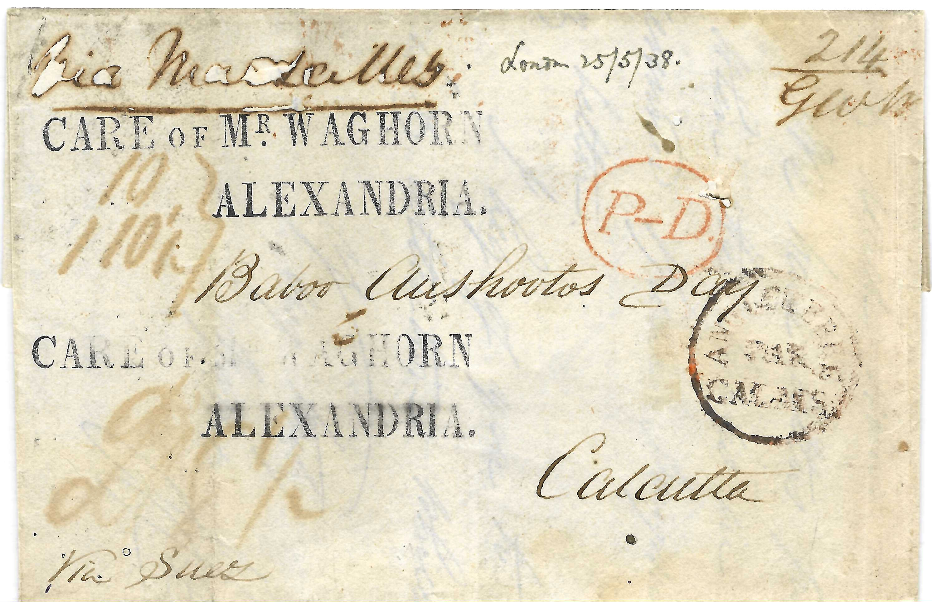 25 May 1838 Bombay HG 19 pre stamp cover — COV-2875