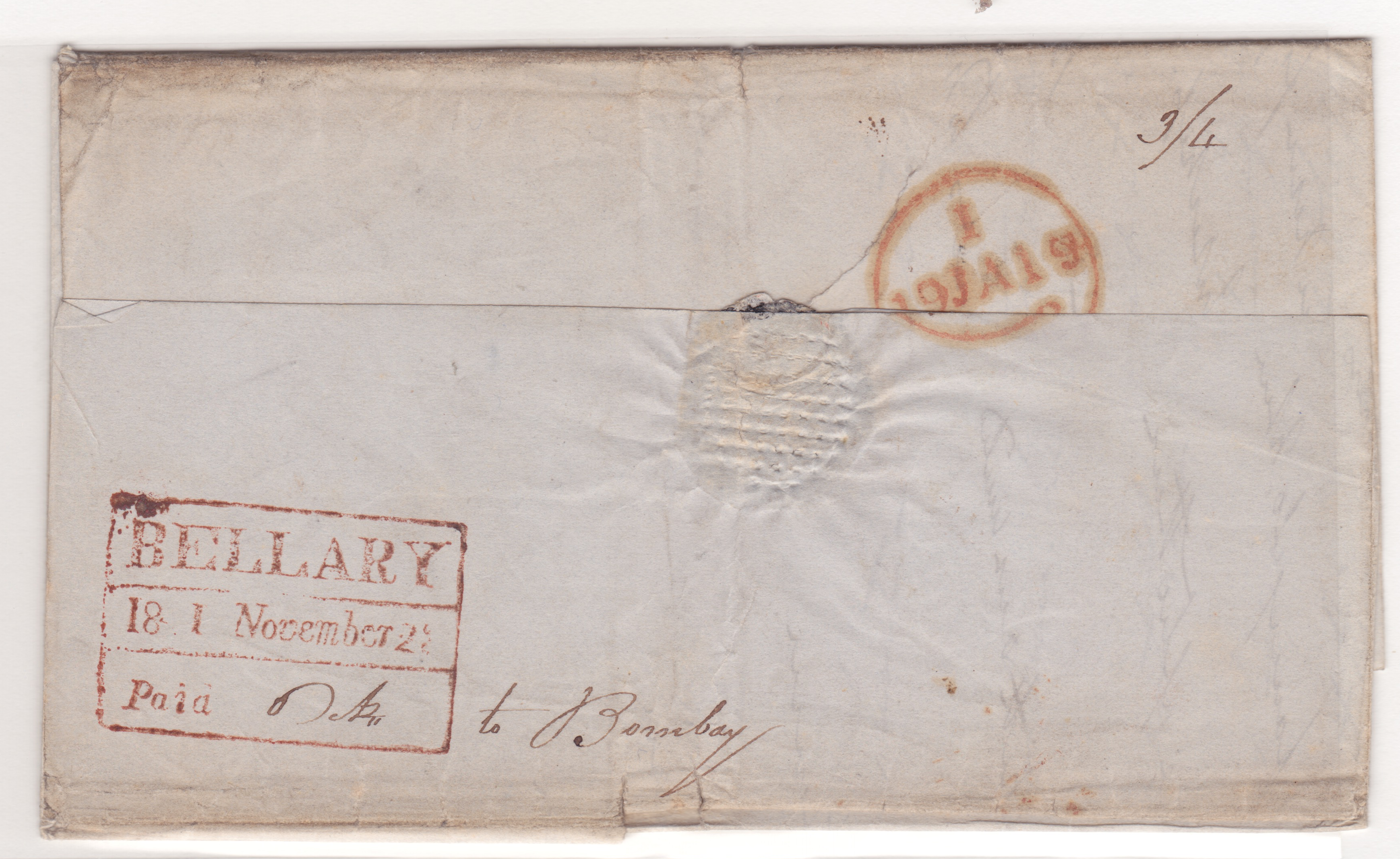 23 November 1841 Bellary HG 9 pre stamp cover — COV-3815