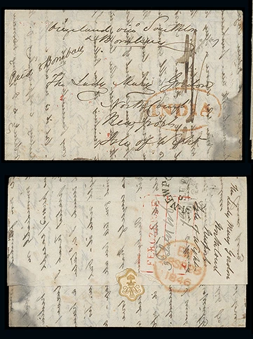 Pre-stamp cover of India — 1845, Ferozepore HG 1 handstruck folded letter (COV-5412)