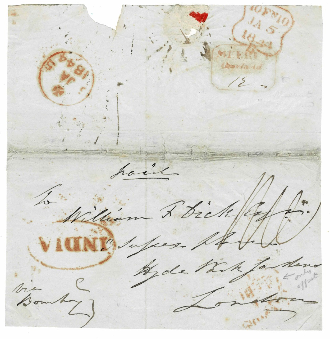 1844 Merut HG 10 pre stamp cover — COV-4499