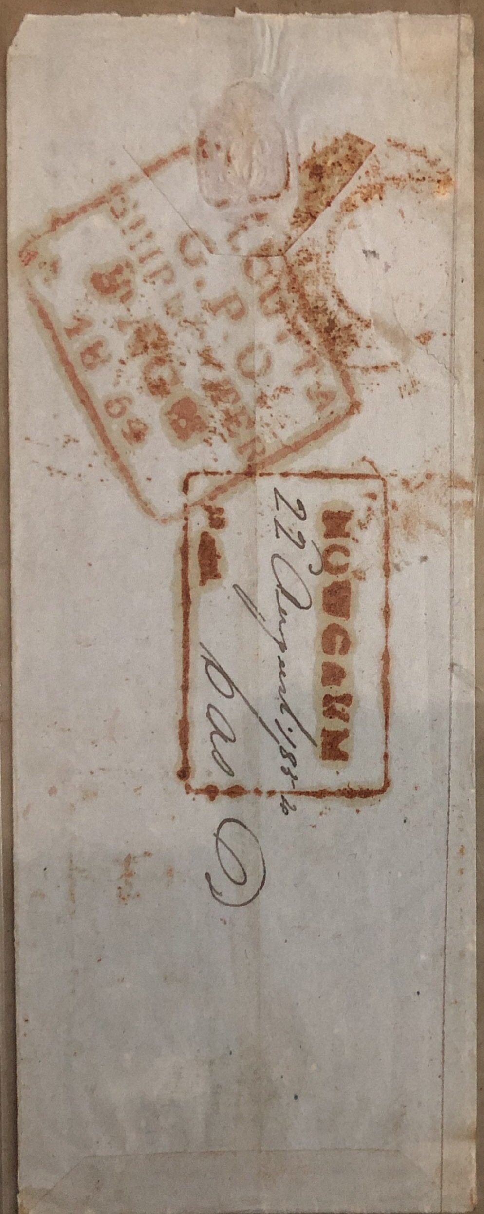 22 August 1854 Nowgaum HG 1 pre stamp cover — COV-4175