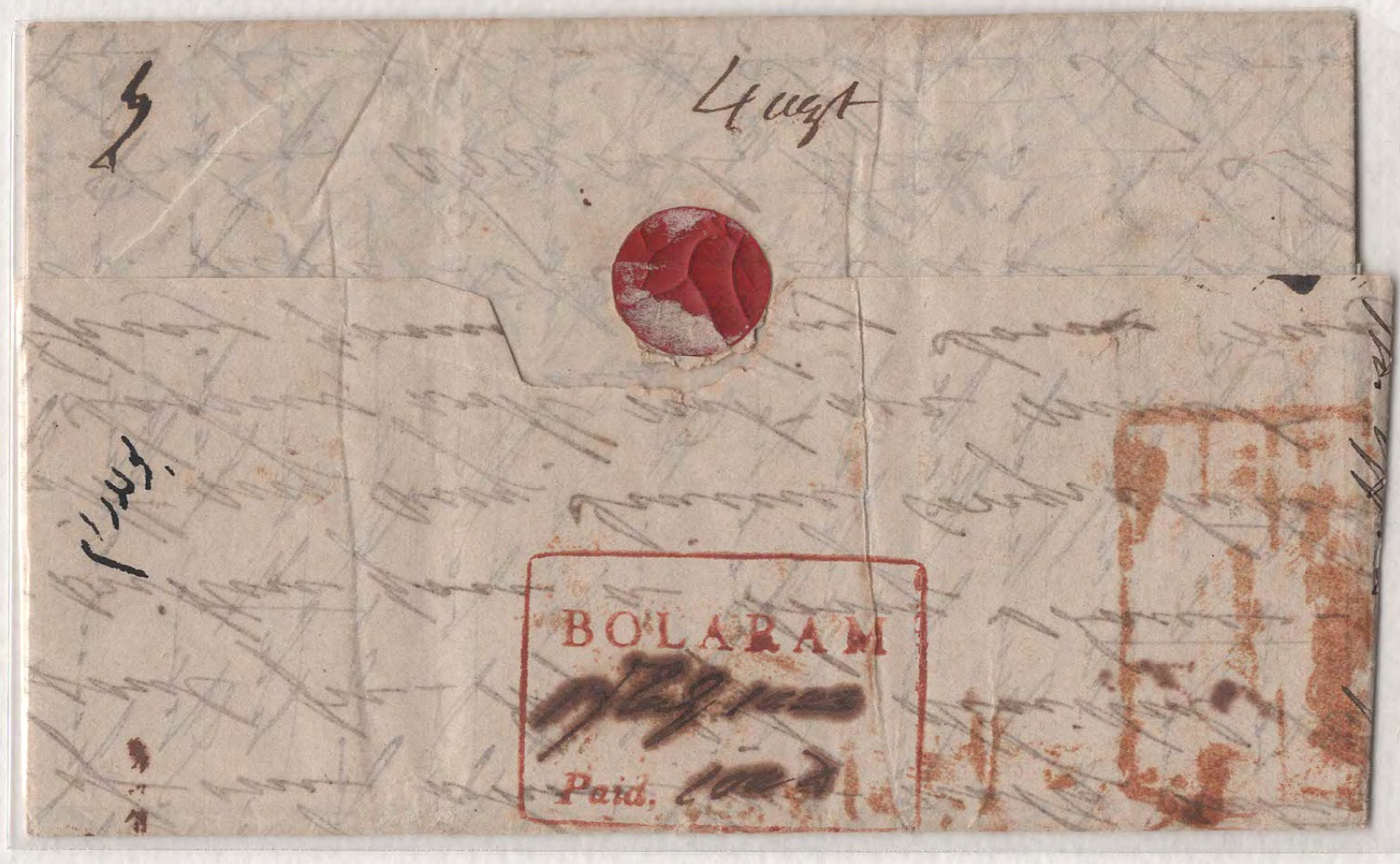 COV-2454 — 17 July 1843 Bolaram HG 1 pre-stamp cover
