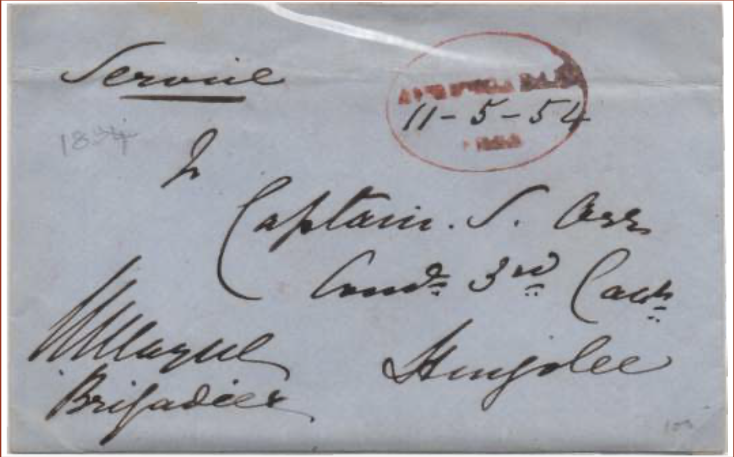 COV-2428 — 11 May 1854 Aurungabad HG 3 pre-stamp cover