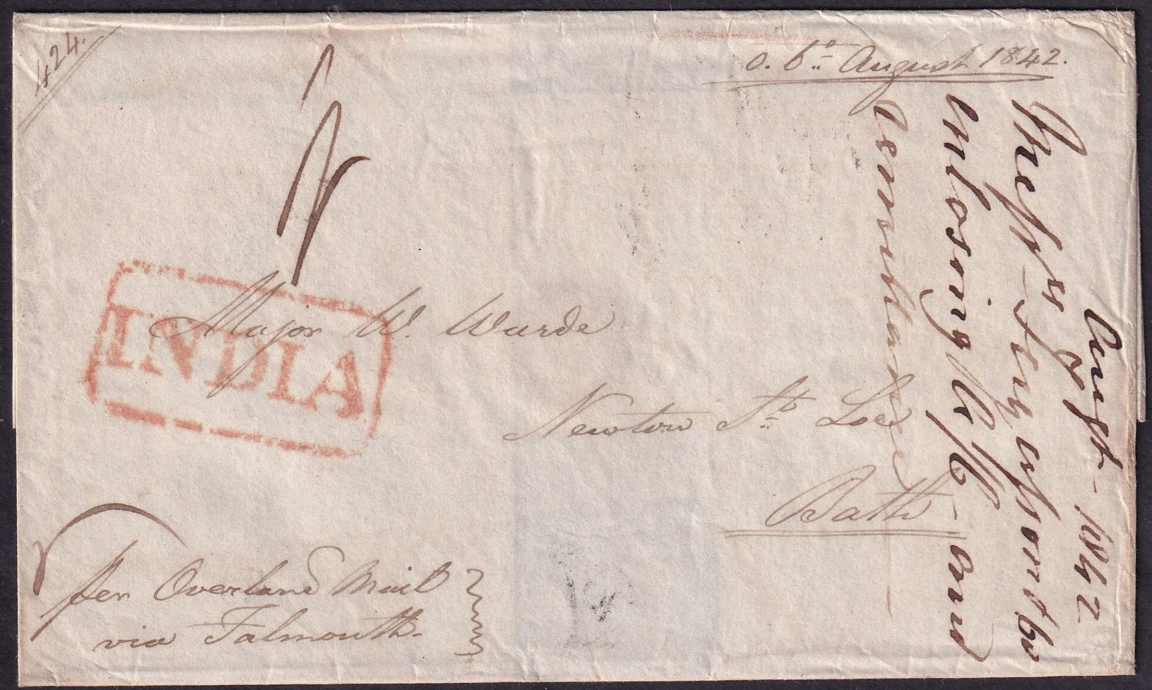 1842 Calcutta SD16 pre stamp cover — COV-3136