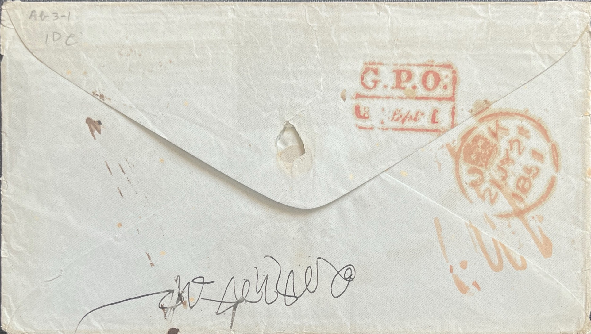 1 September 1841 Calcutta G14 pre stamp cover — COV-3389