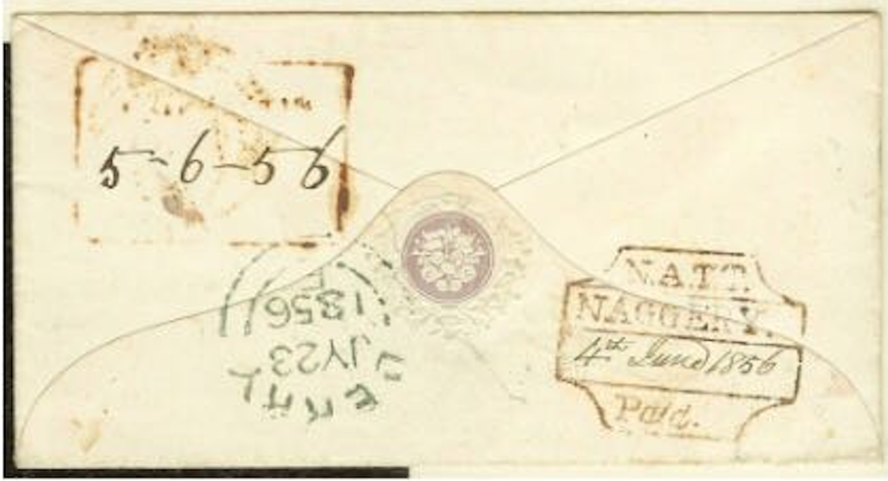 10 June 1856 Naggery HG 1 pre stamp cover — COV-2813