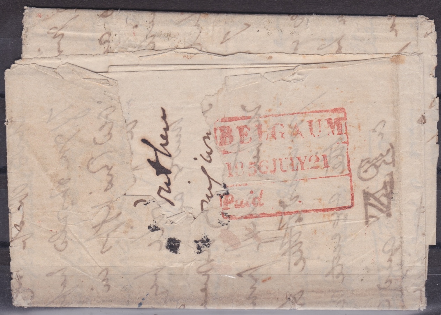 26 July 1856 Belgaum HG 5 pre stamp cover — COV-4675
