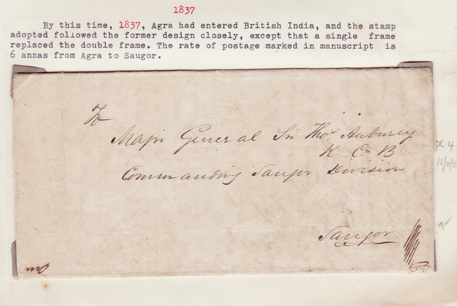 Agra HG 1 pre stamp cover — back (COV-4387)