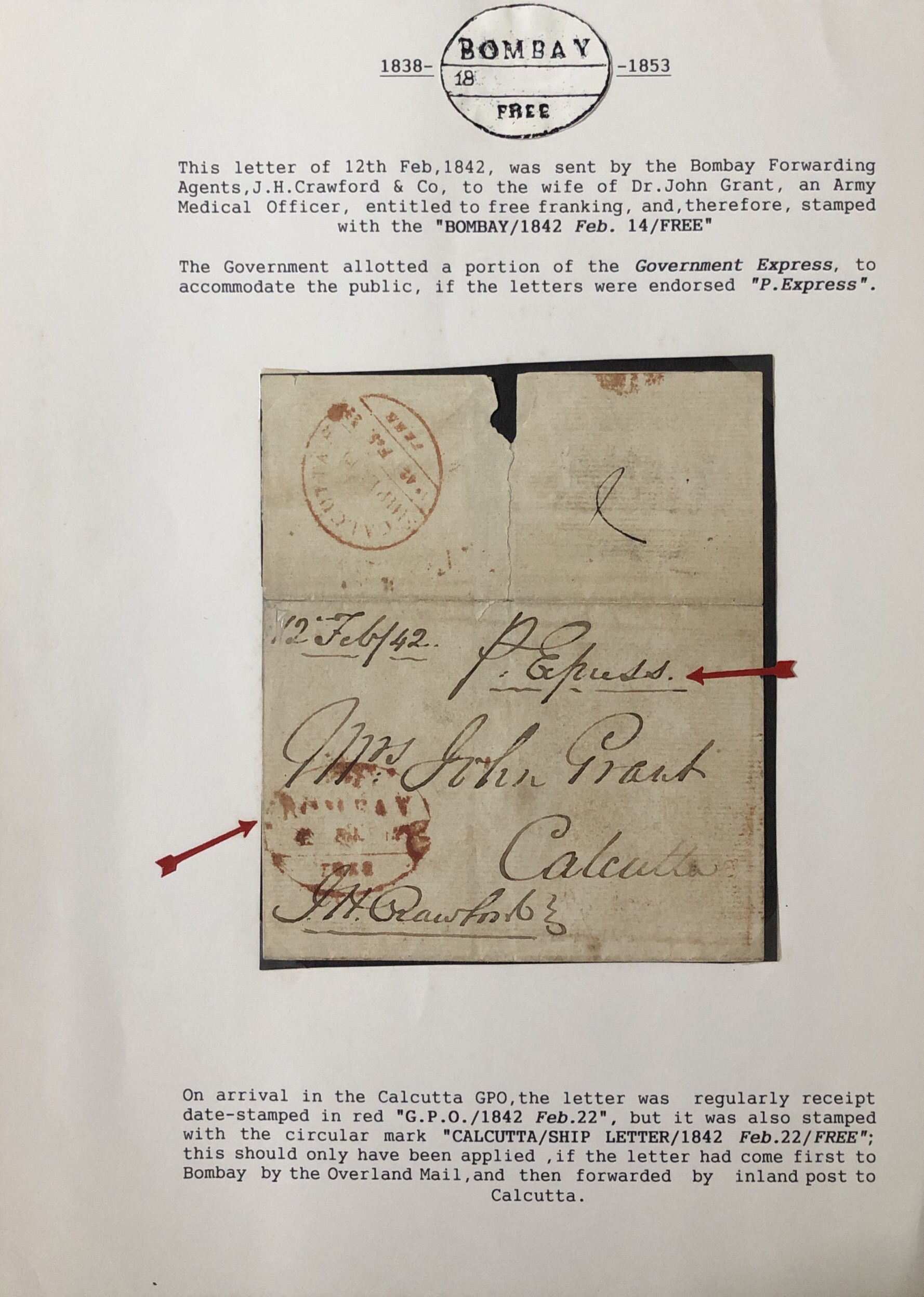 Calcutta SR46 pre stamp cover — front (COV-4246)