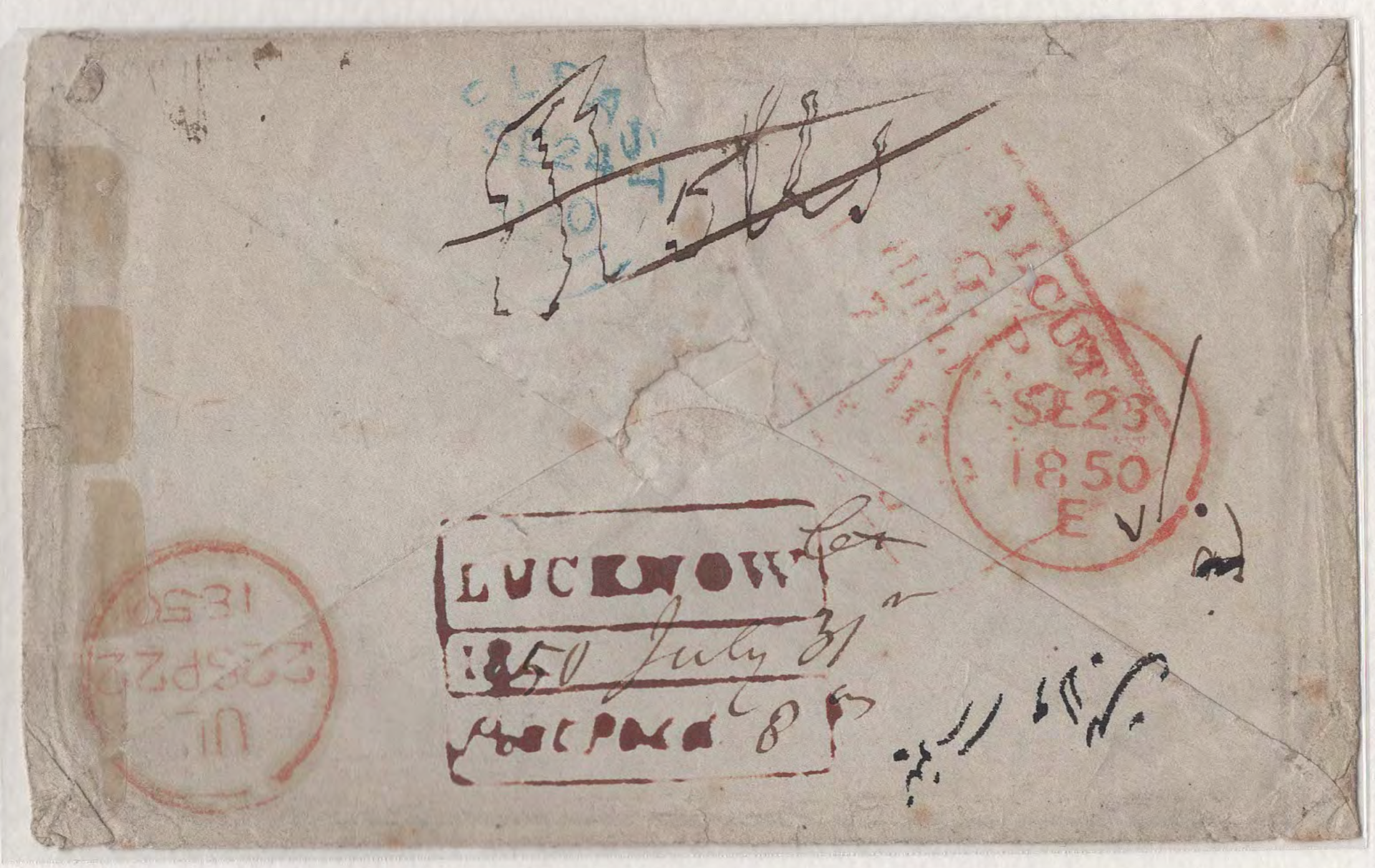 COV-2465 — 31 July 1850 Lucknow HG 10 pre-stamp cover