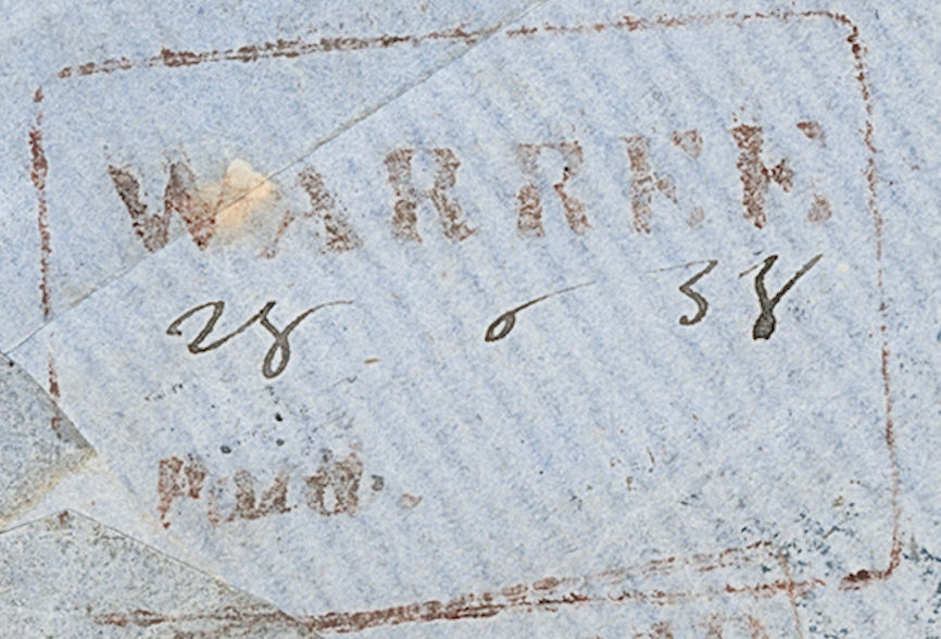 Warree HG 1 — pre-1854 Indian handstamp, 1858, Red