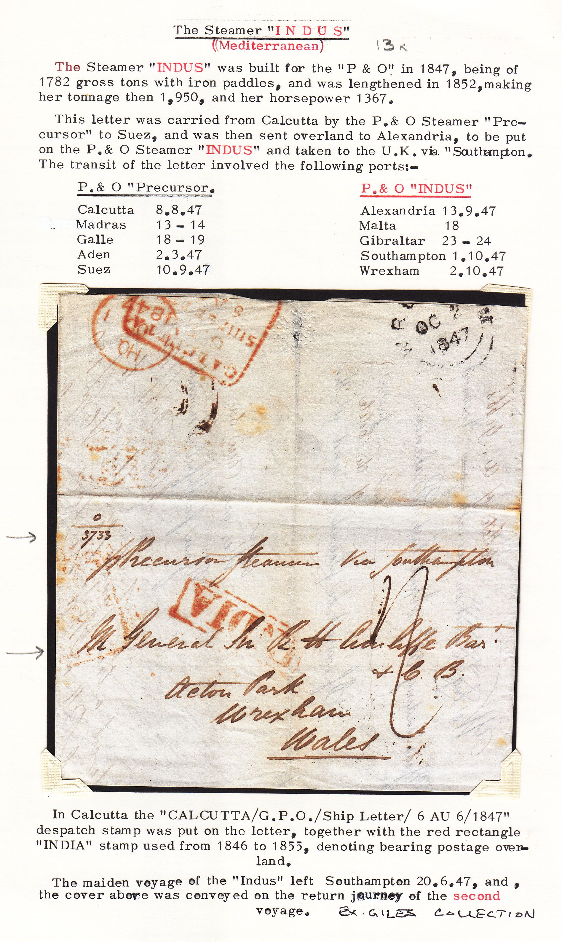 1847 Calcutta SD17 pre stamp cover — COV-3762