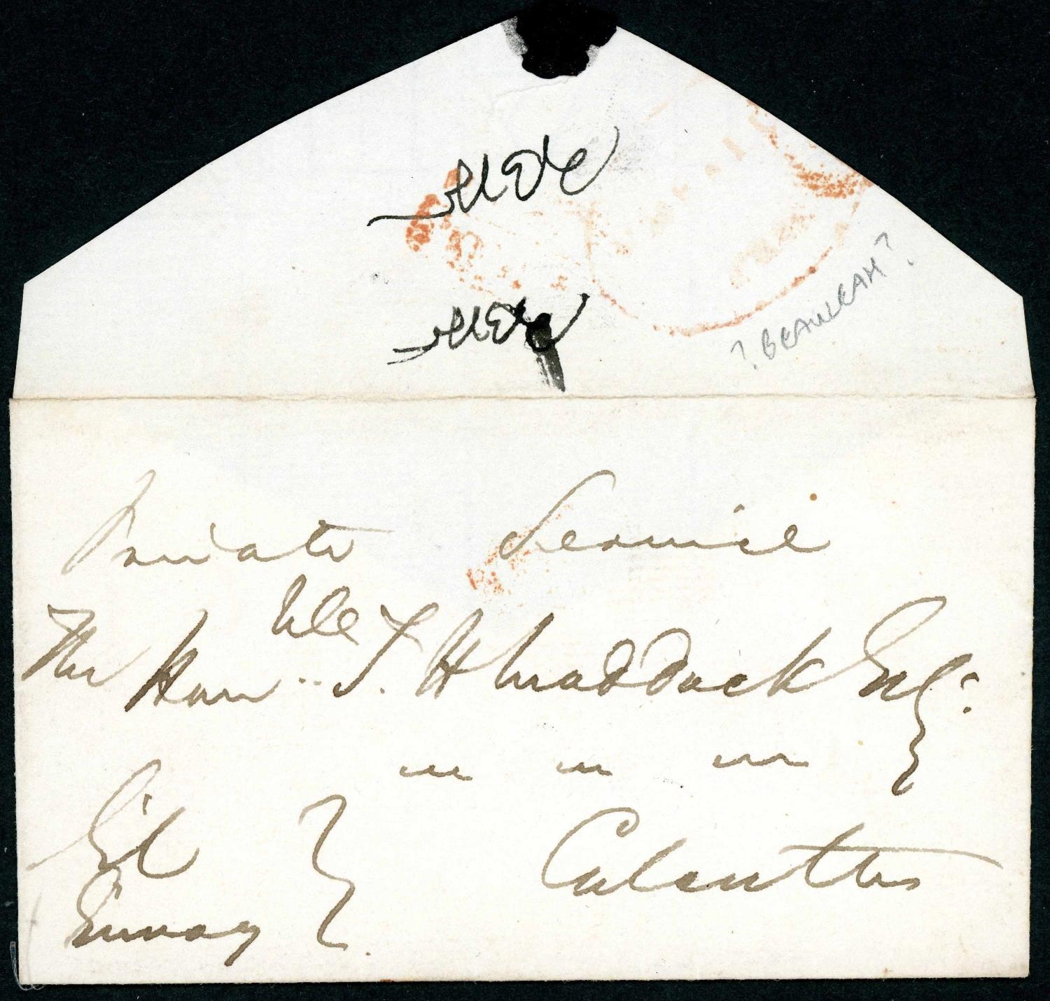 Pre-stamp cover of India — 1792, Barrackpore HG 7 handstruck folded letter (COV-4888)