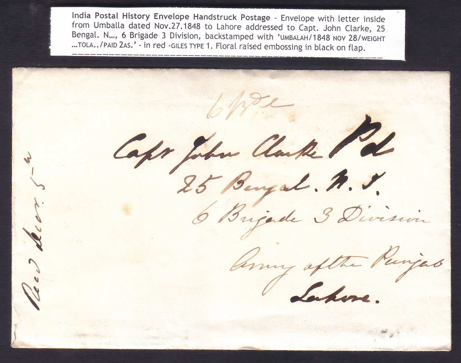 1848 Umbalah HG 1 pre stamp cover — COV-3713