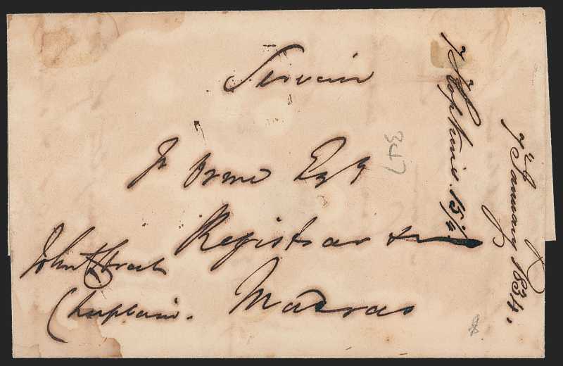 Tellicherry HG 4 pre stamp cover — front (COV-696)