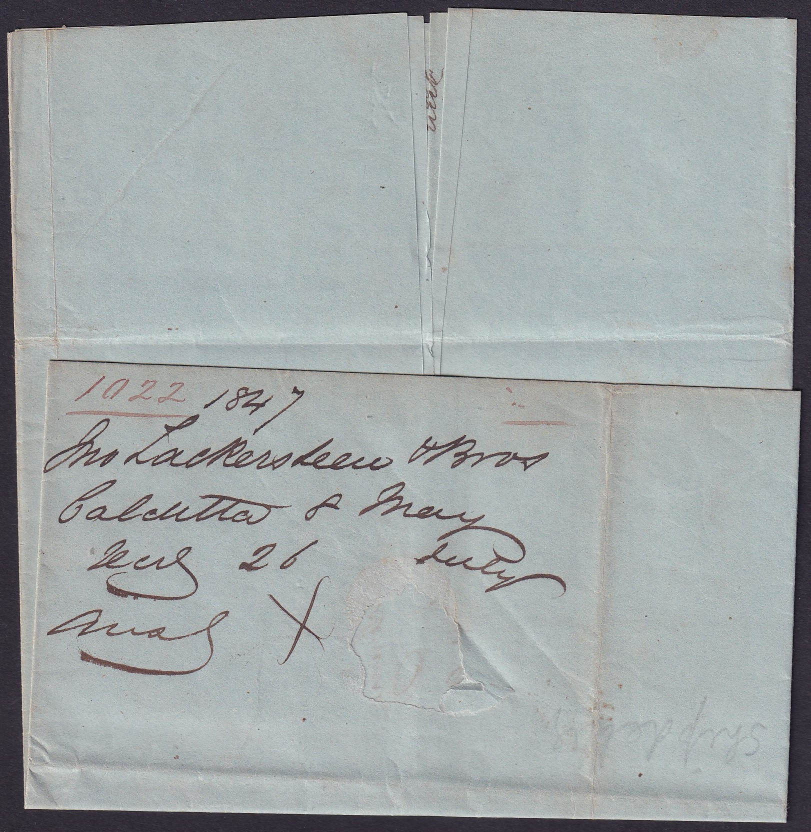 Calcutta SD21 pre stamp cover — back (COV-3149)