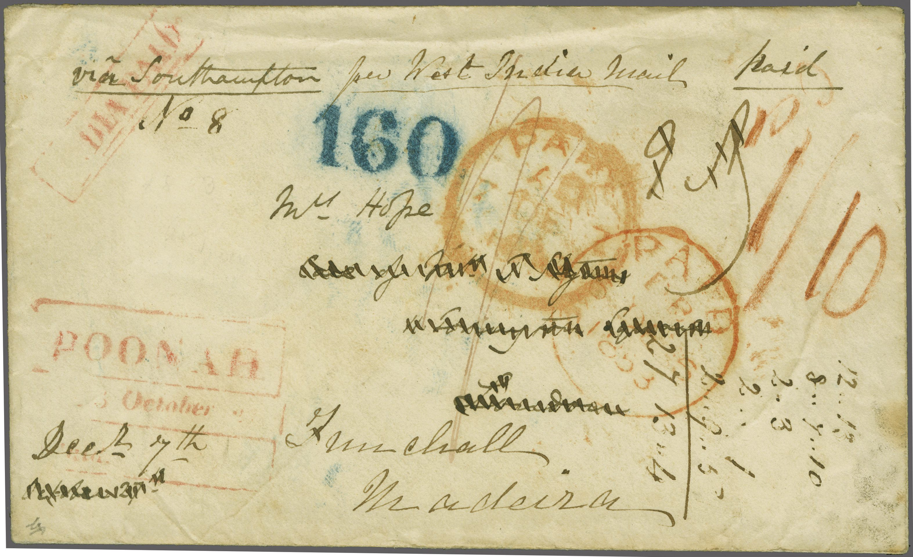 28 October 1853 Poona HG 9 pre stamp cover — COV-4471