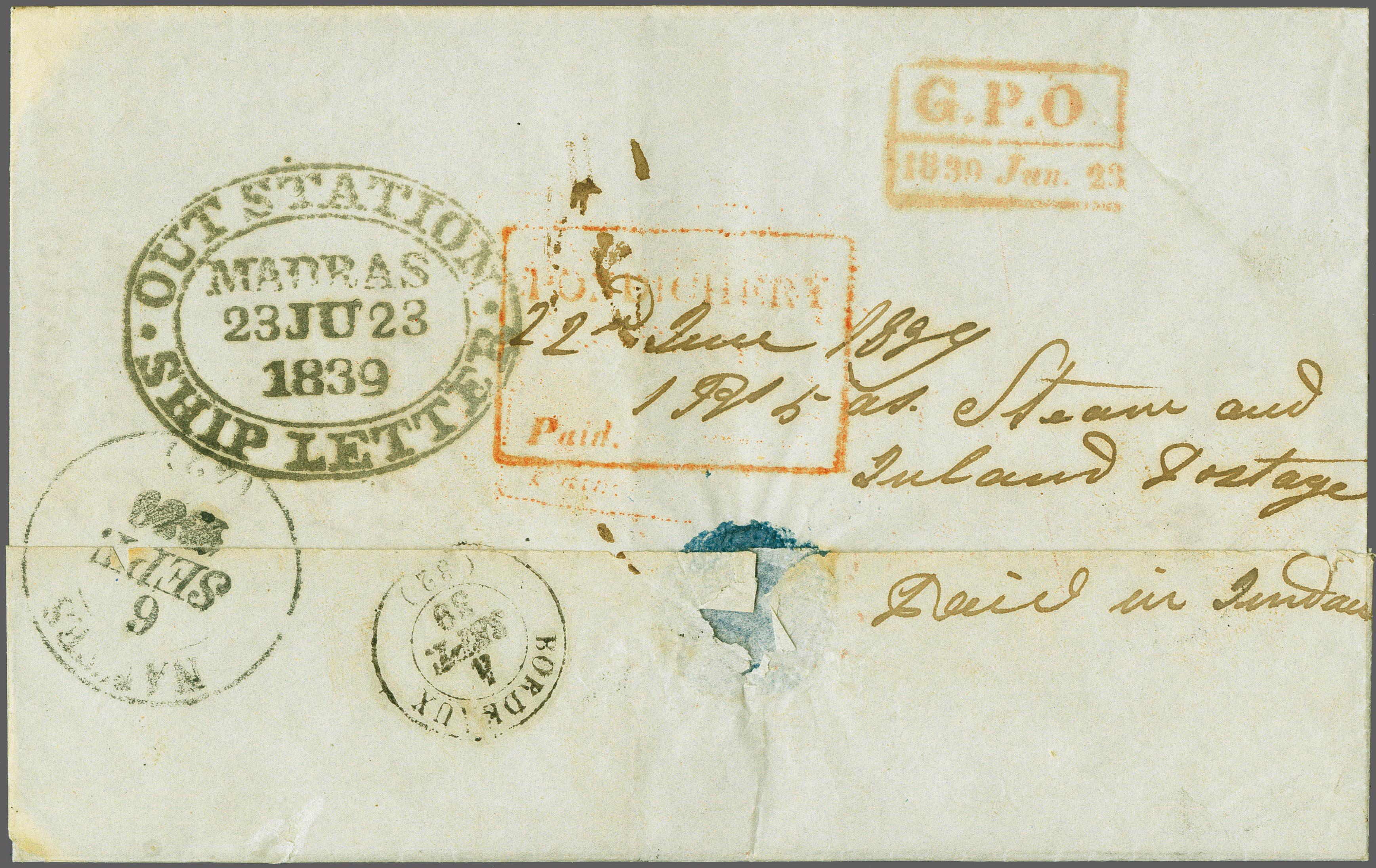 1839 Pondicherry HG 7 pre stamp cover — COV-597