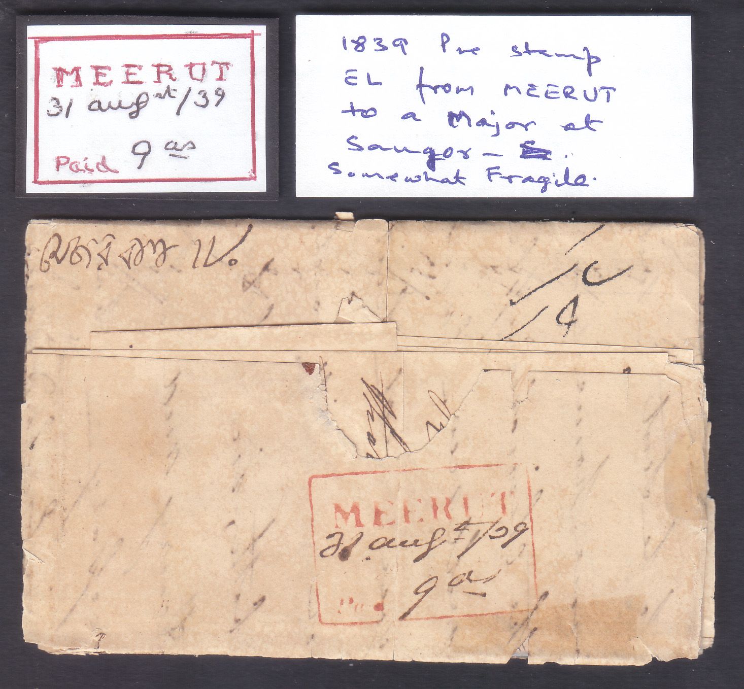 31 August 1839 Merut HG 5 pre stamp cover — COV-3841