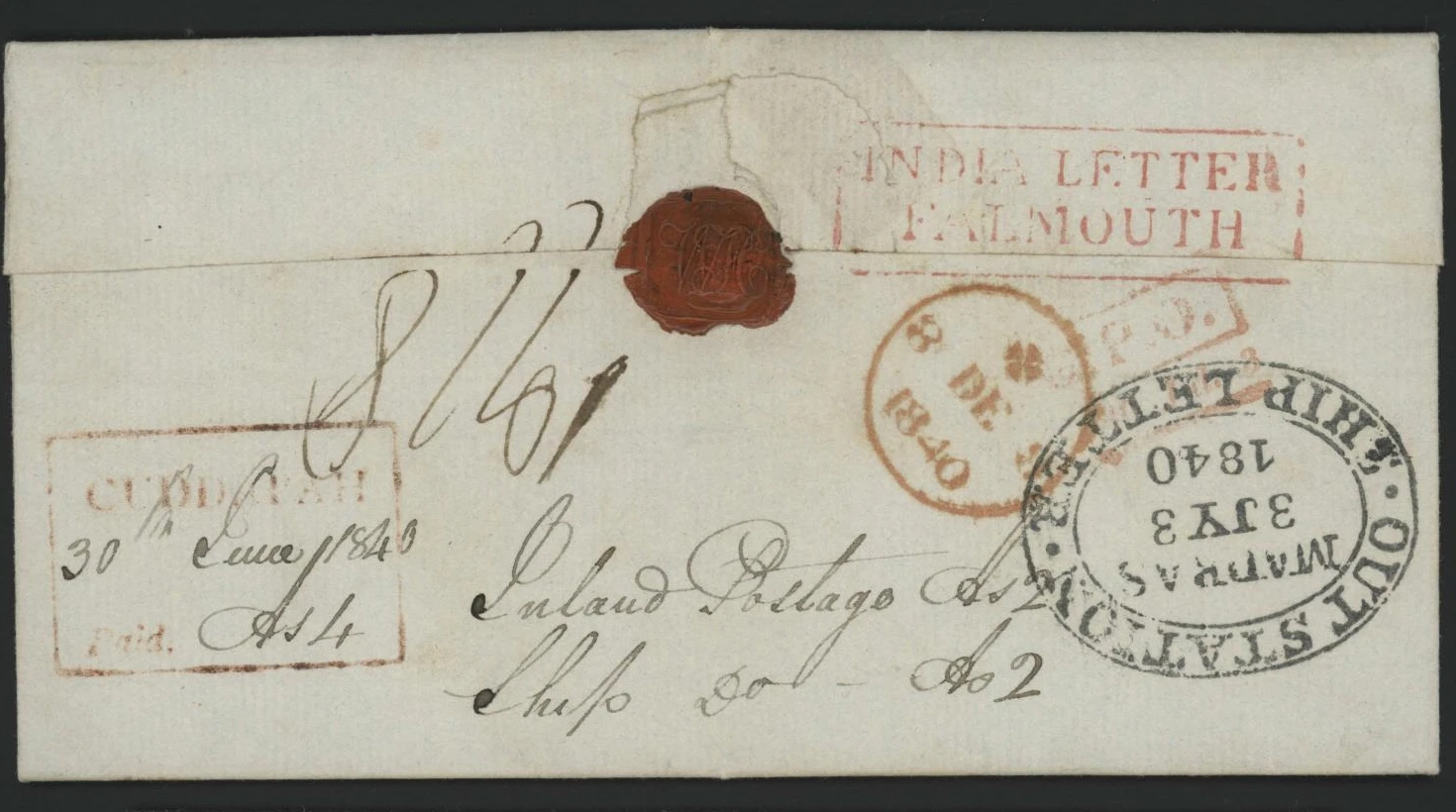 3 July 1840 Cuddapah HG 5 pre stamp cover — COV-4869