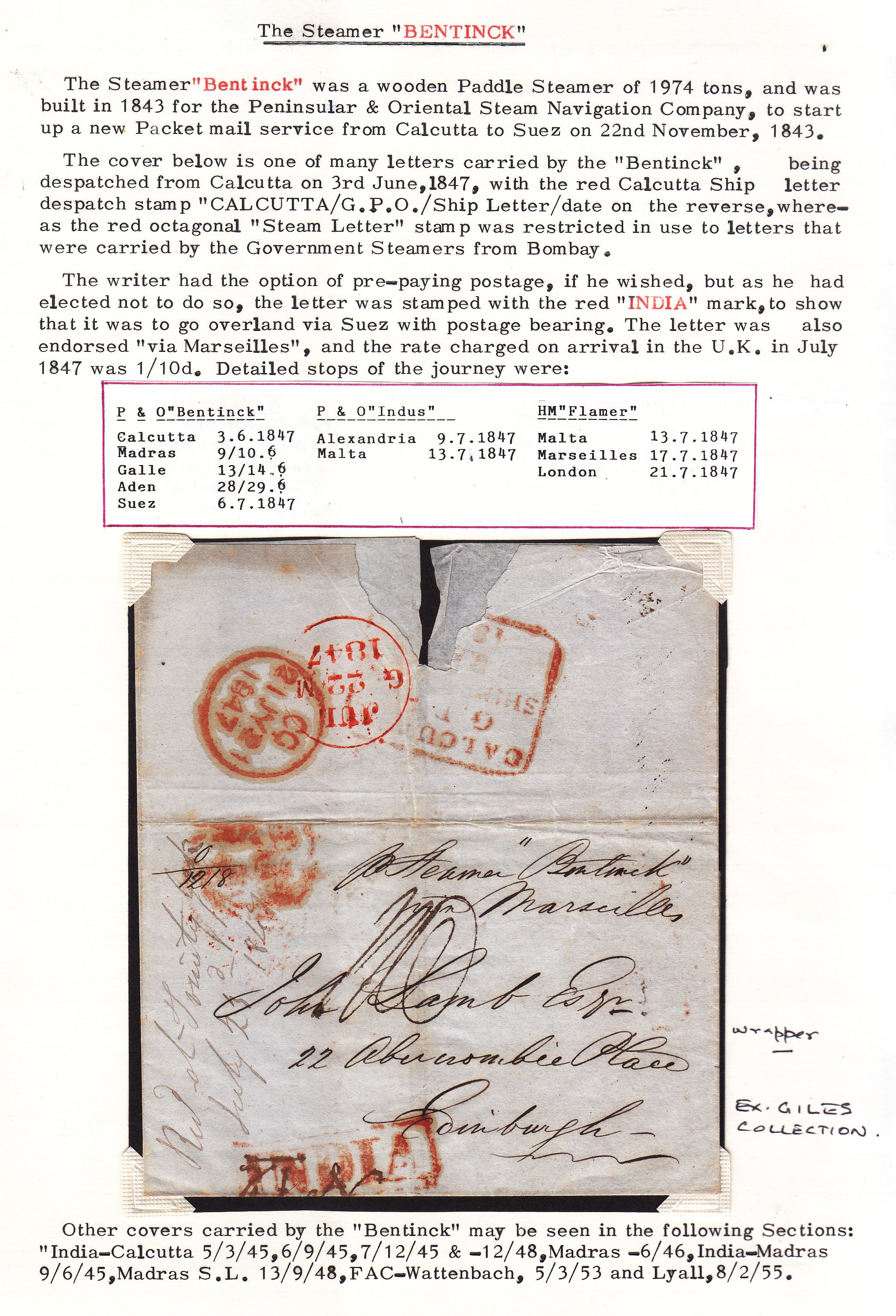 1847 Calcutta SD17 pre stamp cover — COV-3761