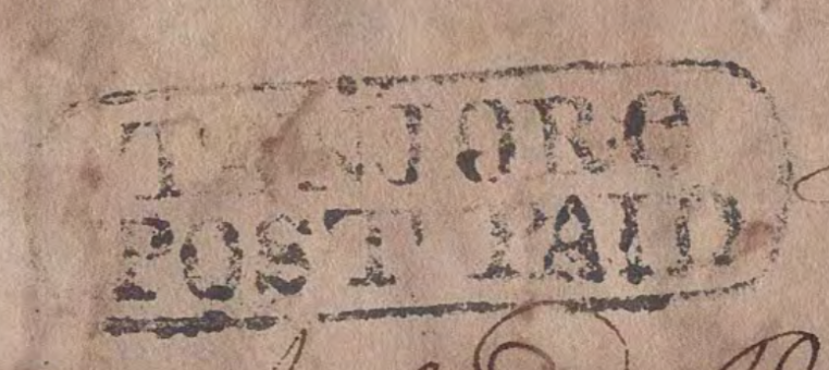 Tanjore HG 3 — pre-1854 Indian handstamp, 1830–1834, Red