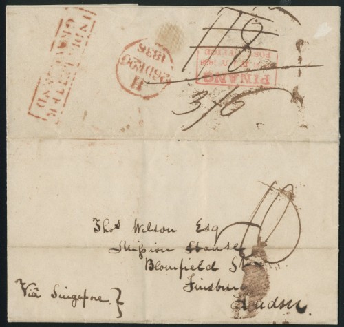 1 July 1836 Penang FP 4 pre stamp cover — COV-4368