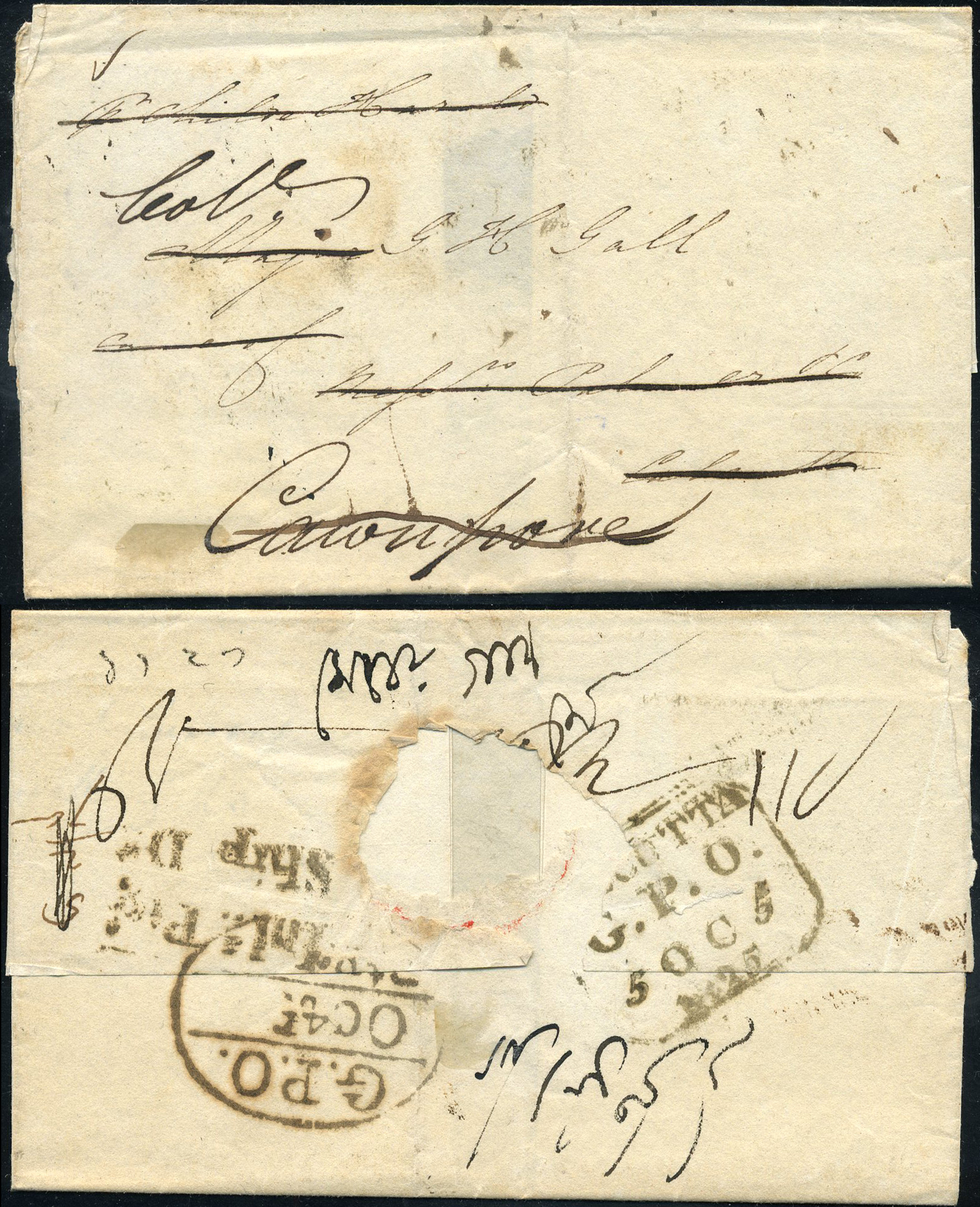 Pre-stamp cover of India — 1825, Calcutta HG 15 handstruck folded letter (COV-5488)