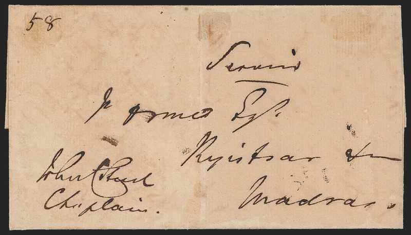 Seringapatam HG 6 pre stamp cover — back (COV-502)