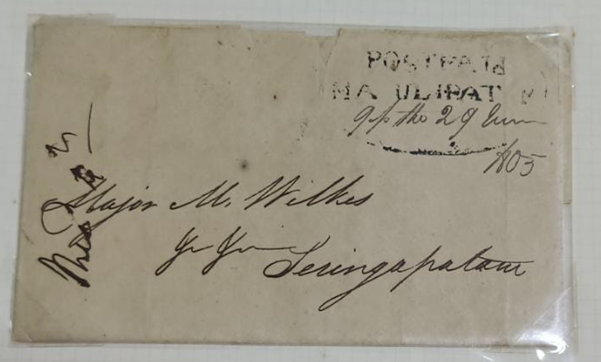 29 June 1805 Masulipatam HG 1 pre stamp cover — COV-2720