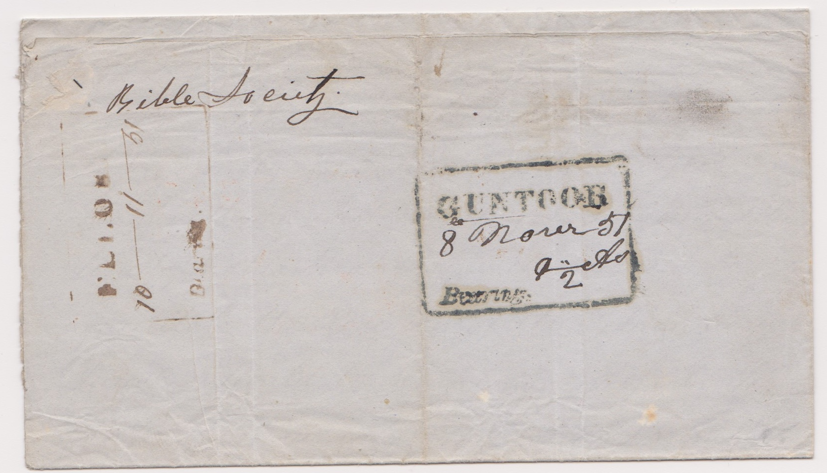 8 November 1851 Guntoor HG 4 pre stamp cover — COV-3993