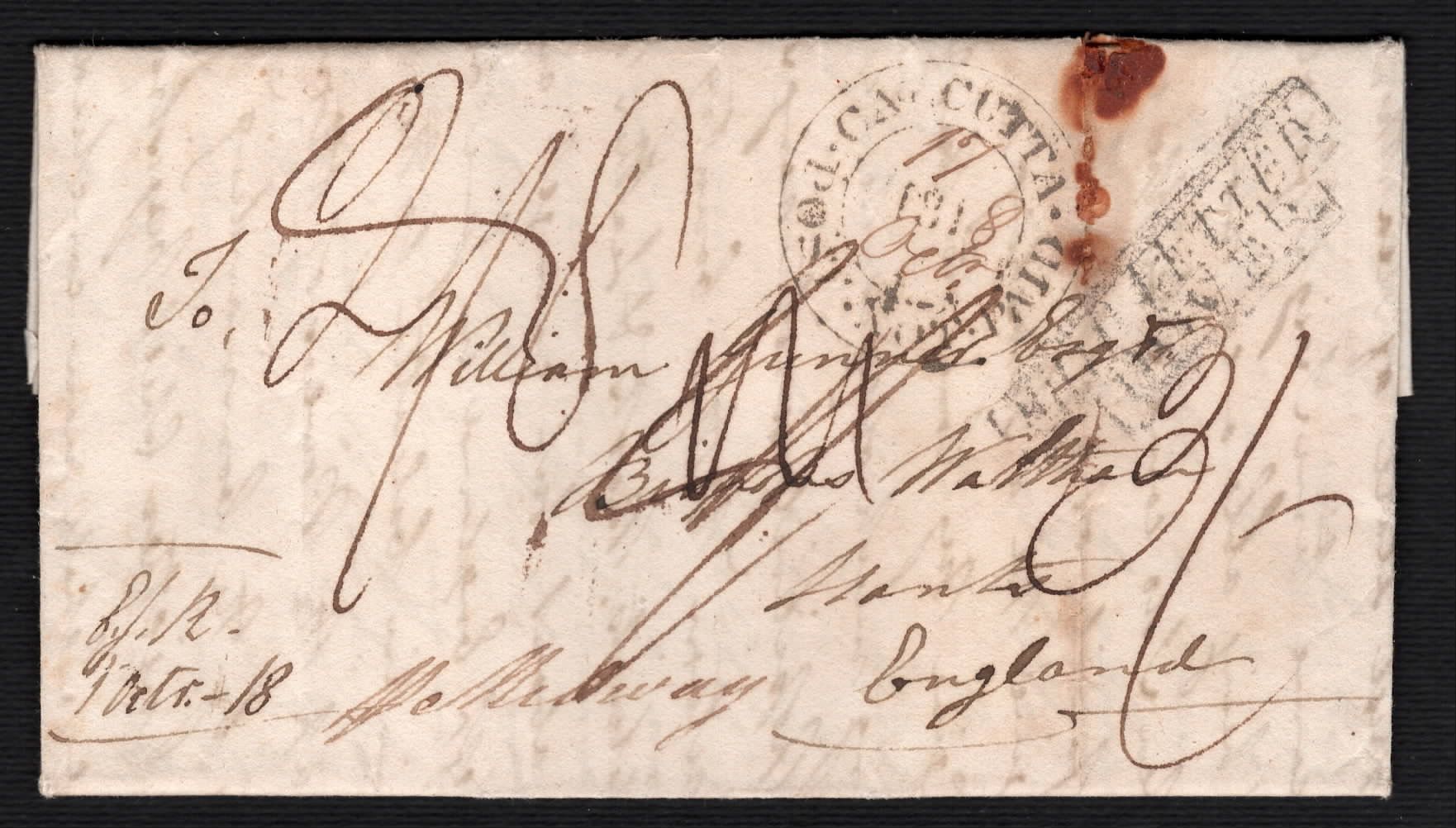 1818 Calcutta SD6 pre stamp cover — COV-3808