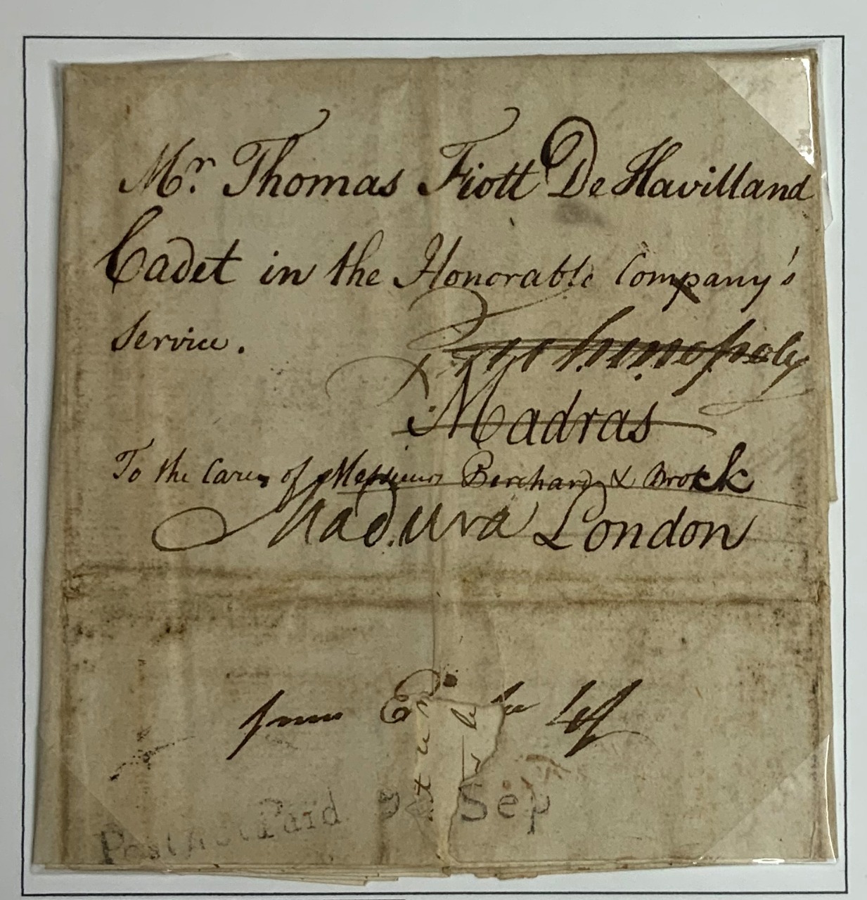 9 Sep 1795 Madras HG 3 pre stamp cover — COV-971