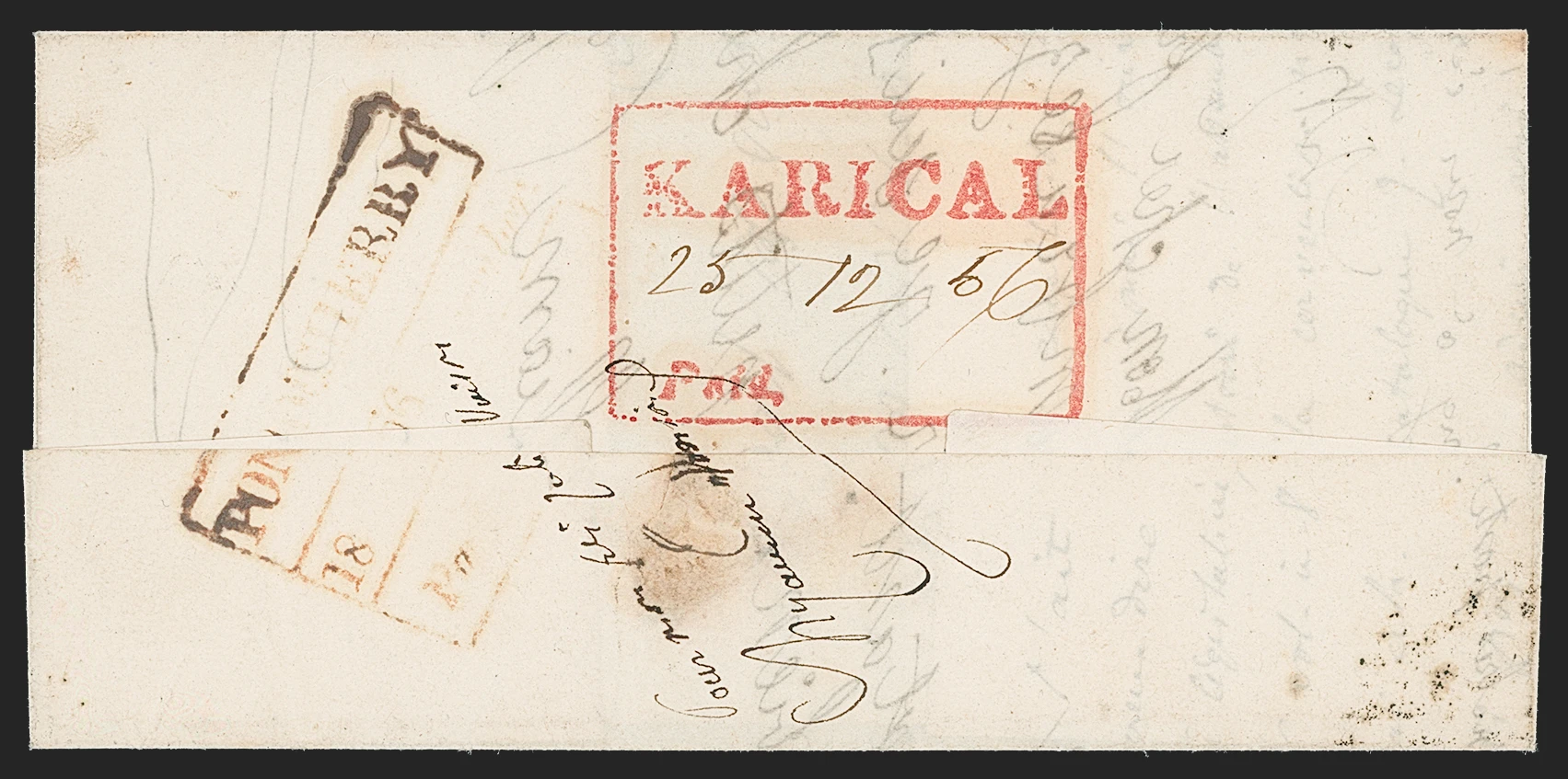 12 December 1856 Karical HG 1 pre stamp cover — COV-4804