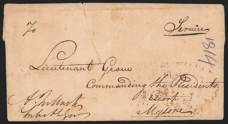 Seringapatam HG 4 pre stamp cover — back (COV-501)