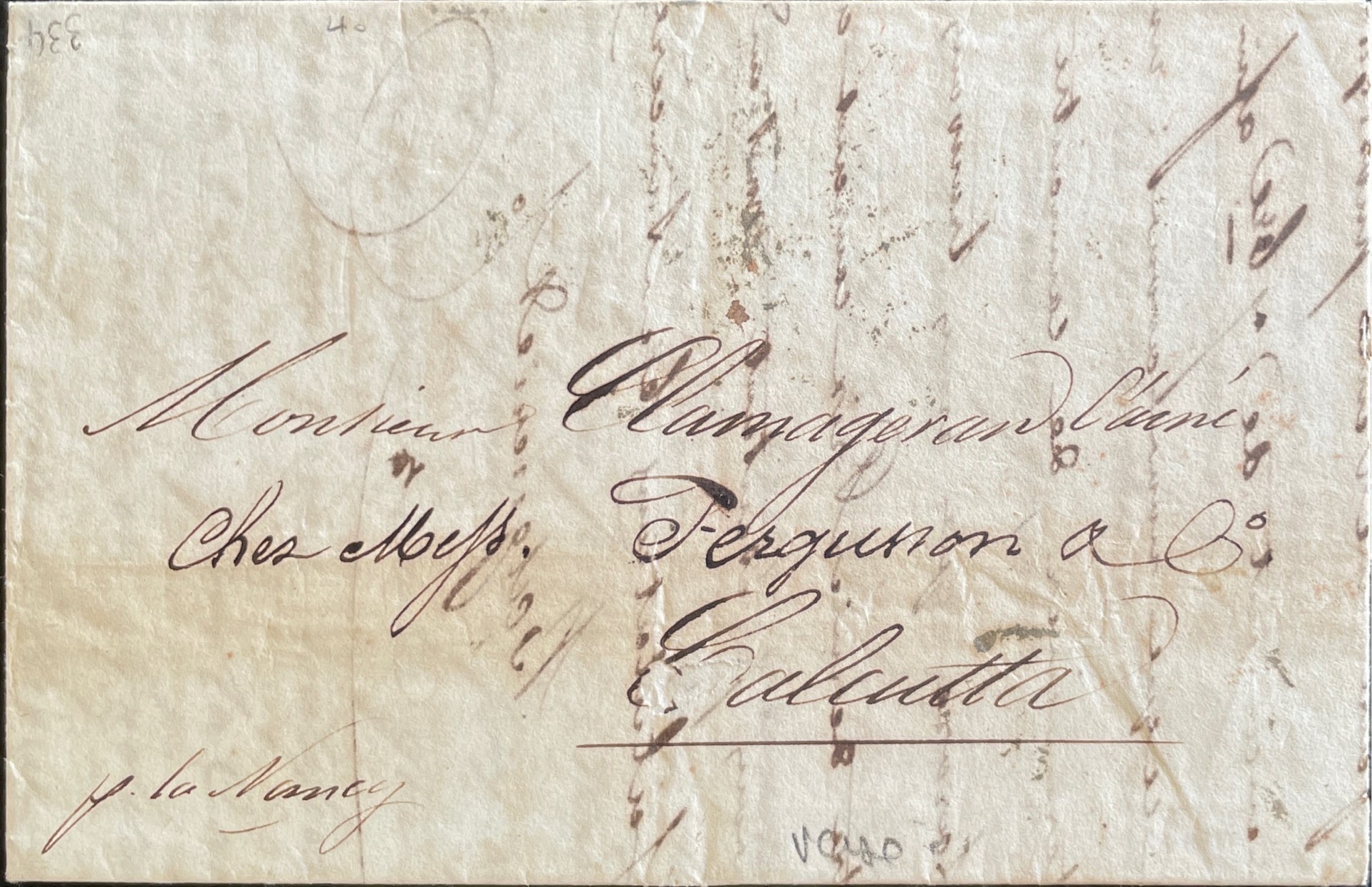 Calcutta SR11 pre stamp cover — back (COV-4297)