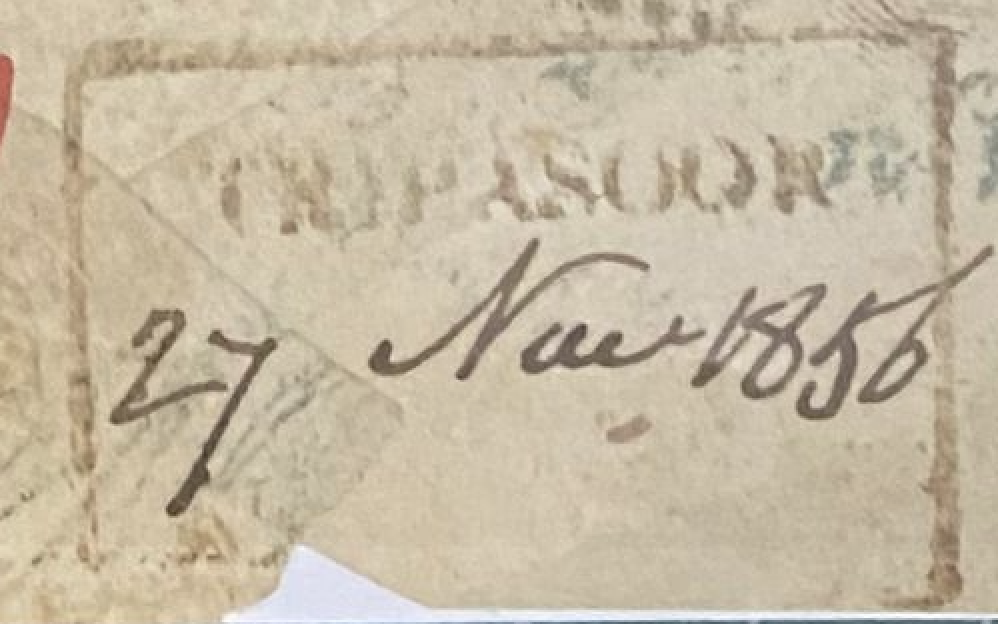 Handstruck stamp of India — Trepassore HG 2 pre-1854 handstamp, 1854–1856, Red