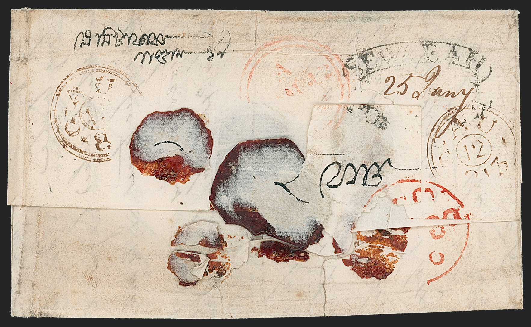 Pre-stamp cover of India — 25 January 1813, Sewarah HG 1 handstruck folded letter (COV-5312)