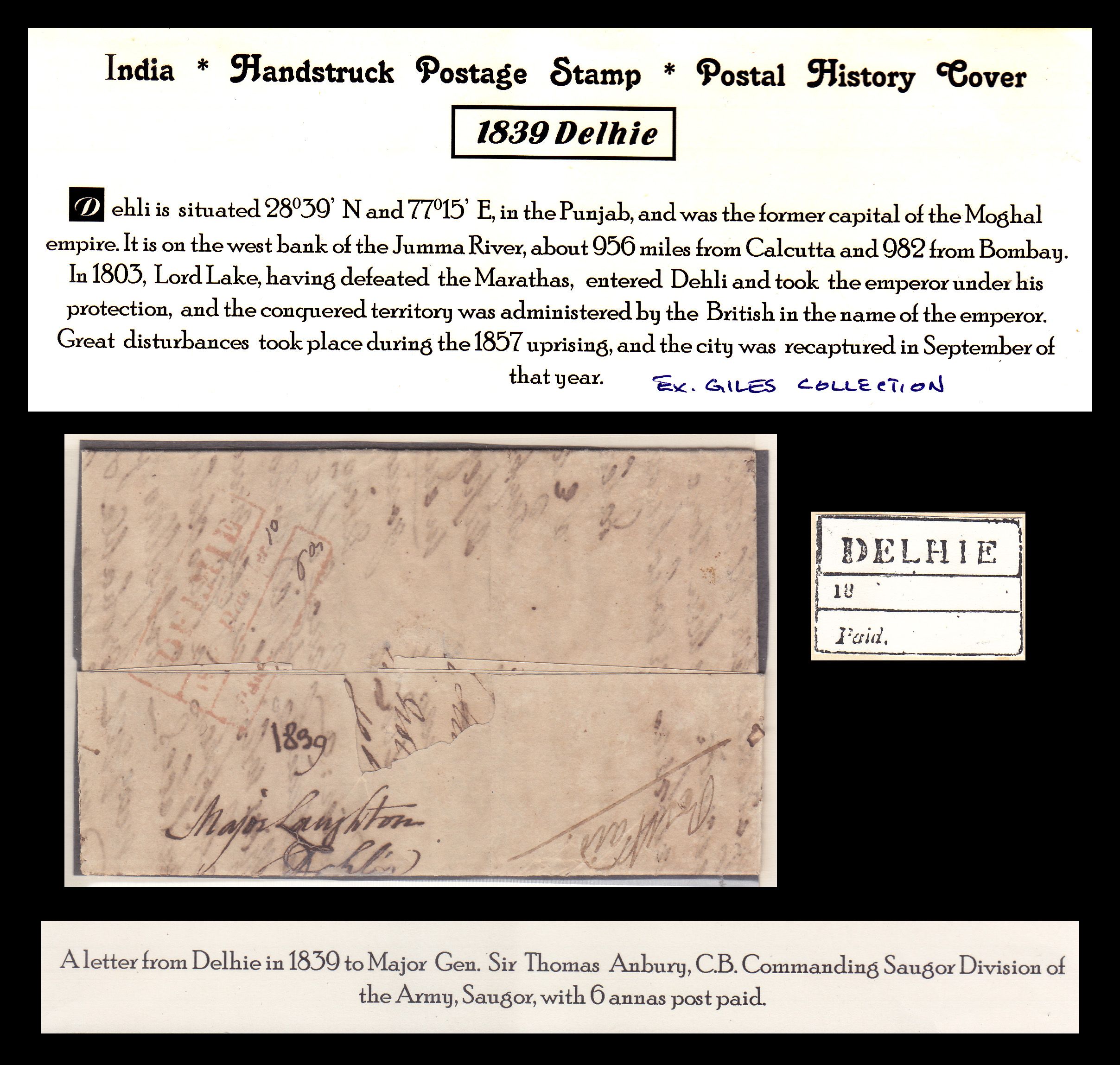10 December 1839 Delhi HG 3 pre stamp cover — COV-3719