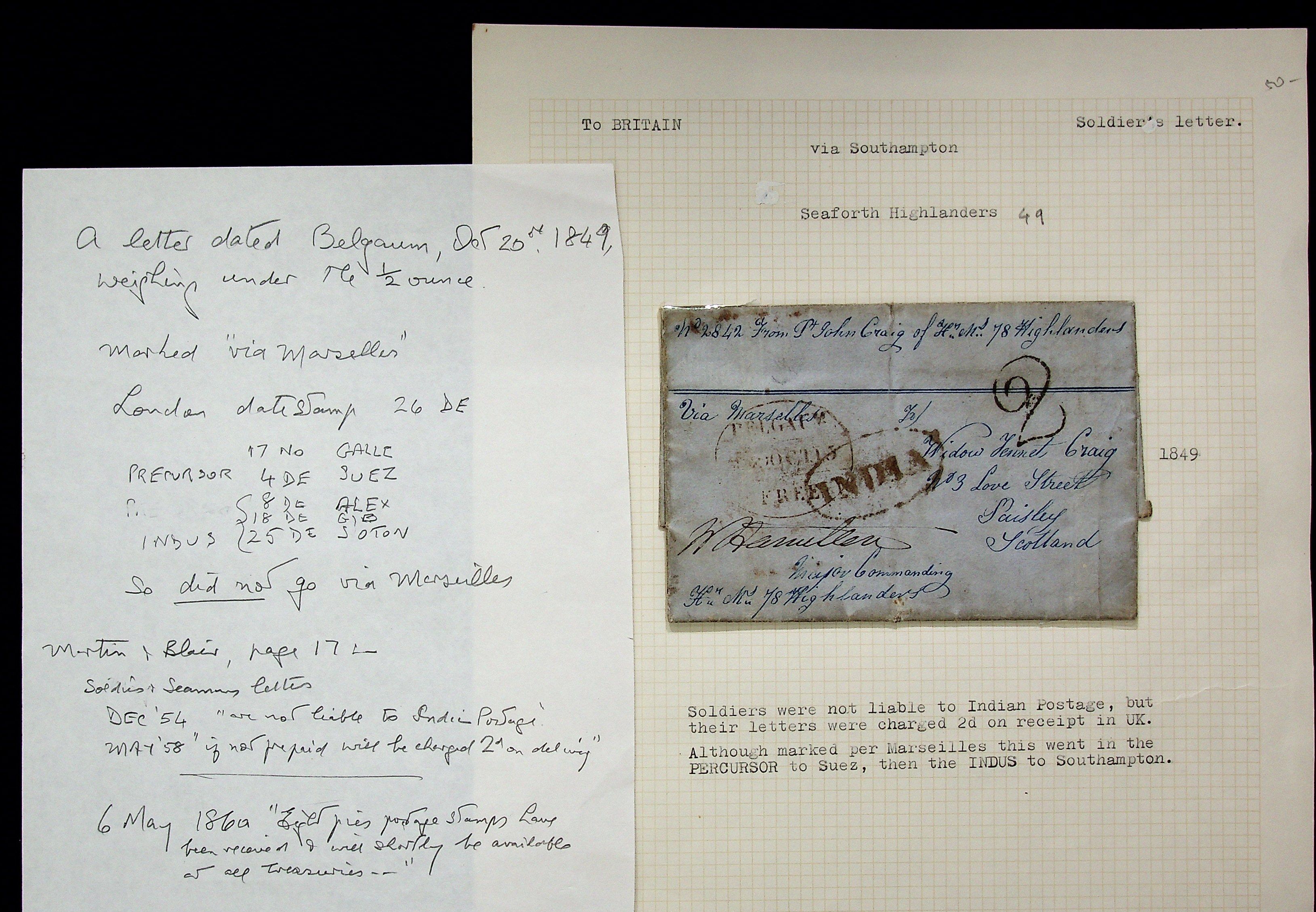 15 October 1849 Belgaum HG 4 pre stamp cover — COV-3630