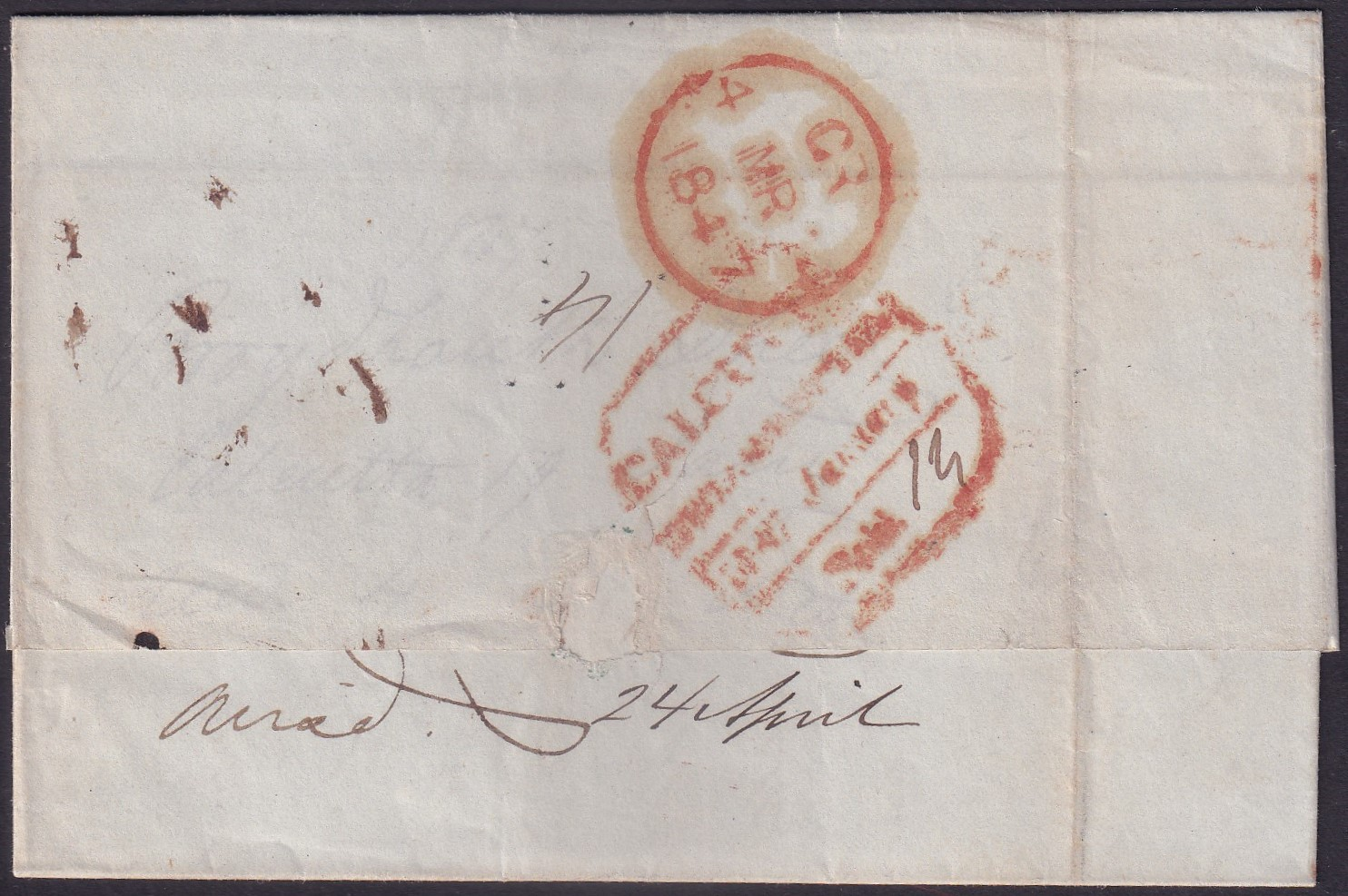 Calcutta SD12 pre stamp cover — back (COV-3148)