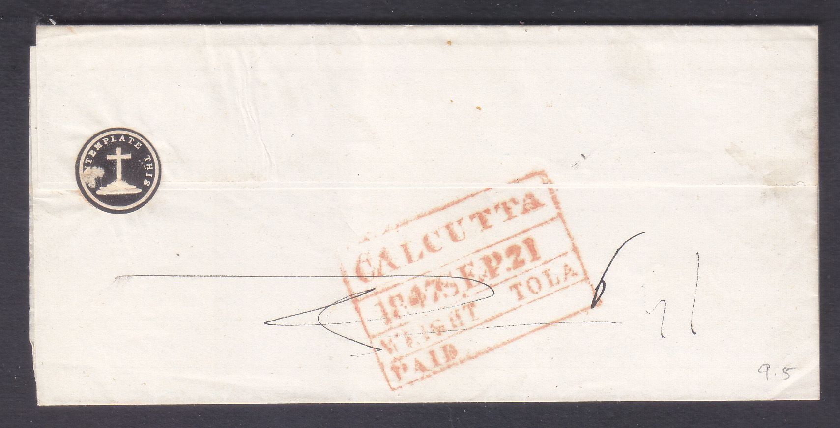 21 September 1847 Calcutta HG 27 pre stamp cover — COV-3617