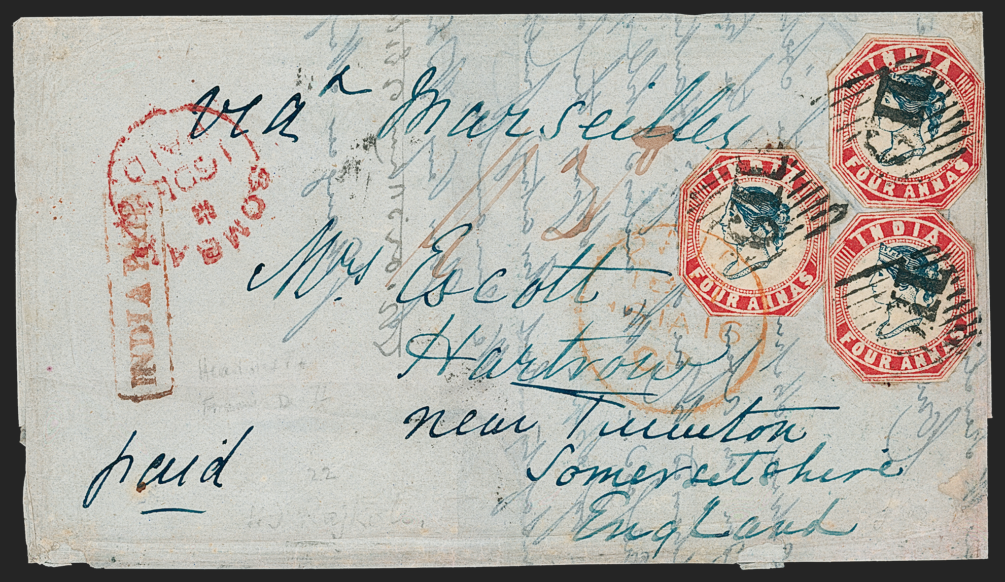 12 December 1856 Rajkote HG 6 pre stamp cover — COV-2836