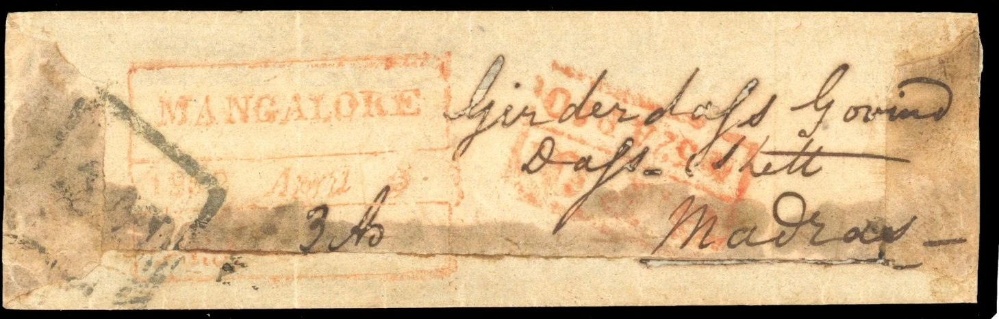 5 April 1852 Mangalore HG 3 pre stamp cover — COV-4850